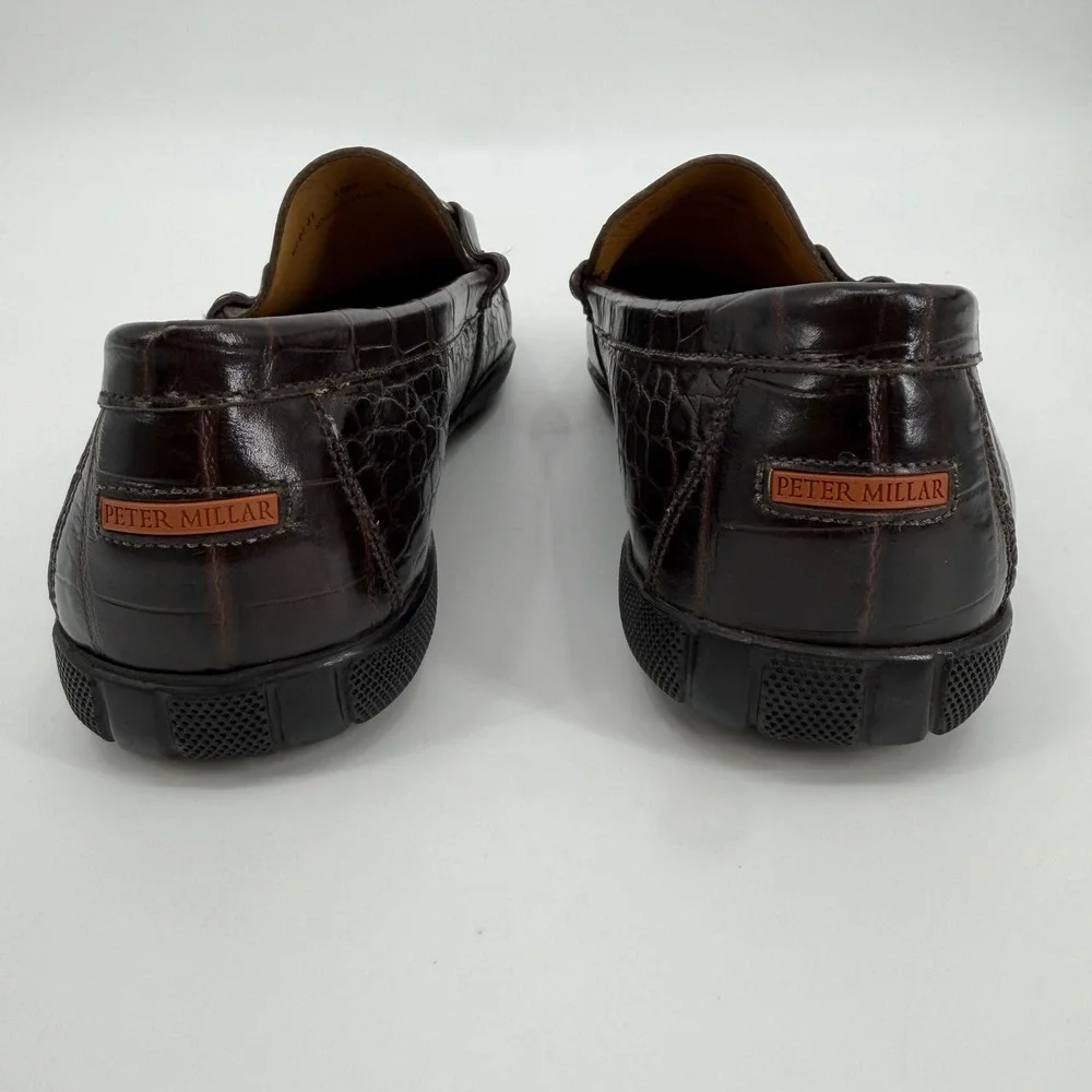 Peter Millar Mens Dark Brown Croc Embossed Leather Bit Loafers 12.5 M 14488